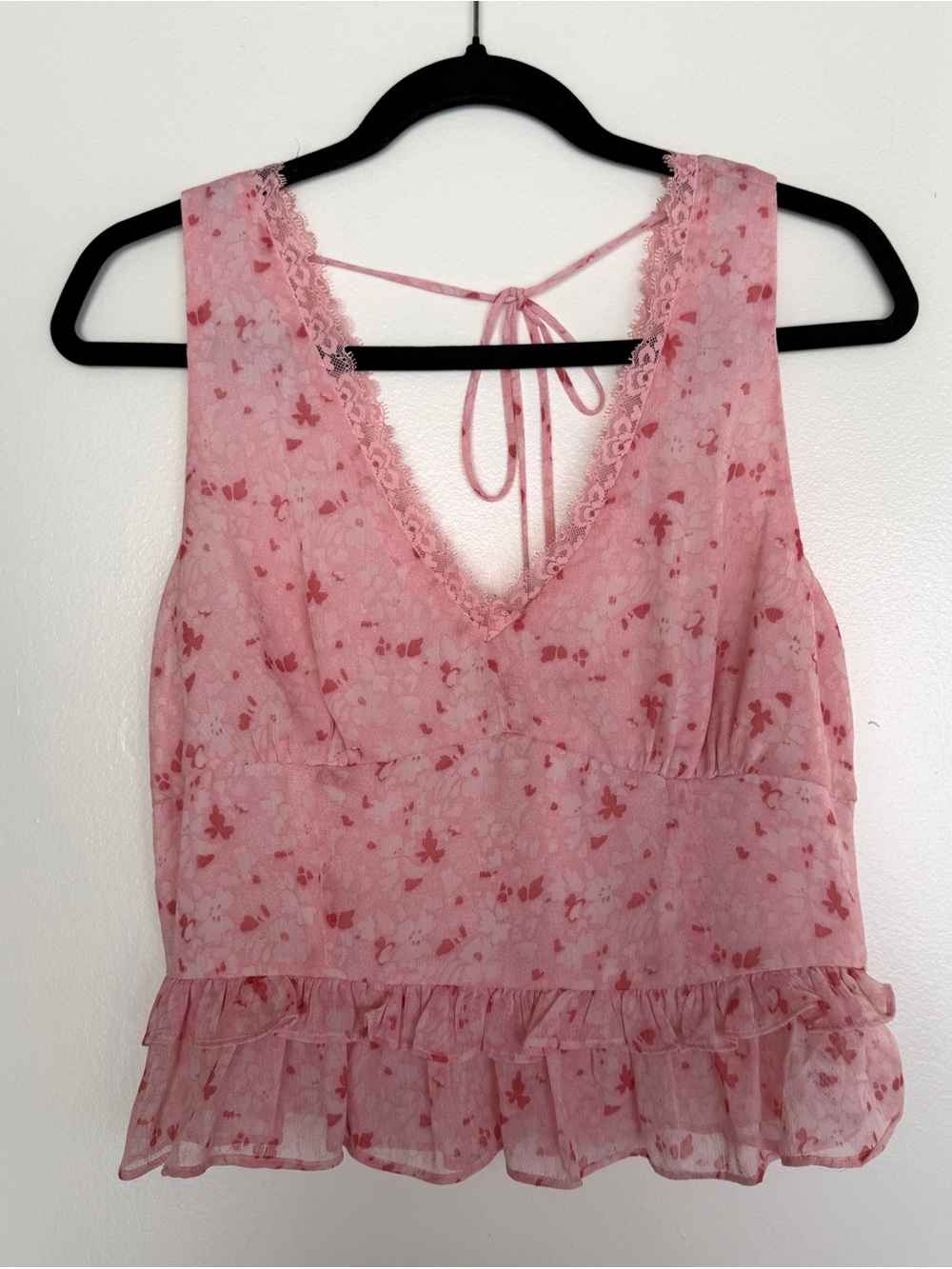 LUSH Floral Pink Lace-Trim top